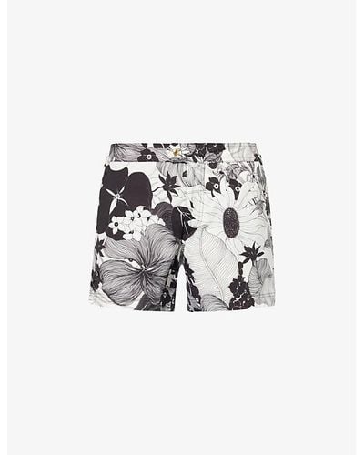 Tom Ford Floral-print Waist-adjuster Swim Shorts - White