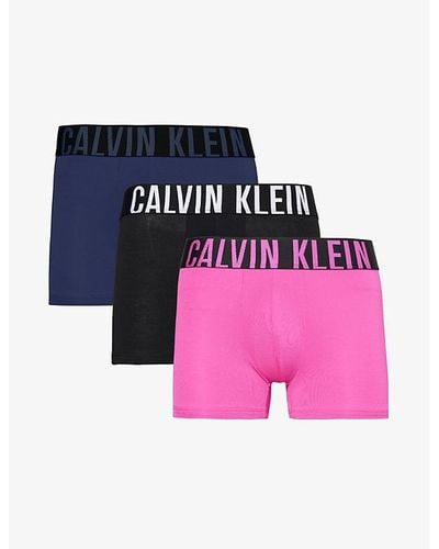 Calvin Klein Logo-waistband Pack Of Three Stretch-recycled Polyester Trunks - Pink