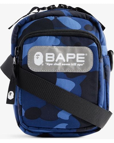 A Bathing Ape Camo-print Logo-patch Woven Cross-body Bag - Blue