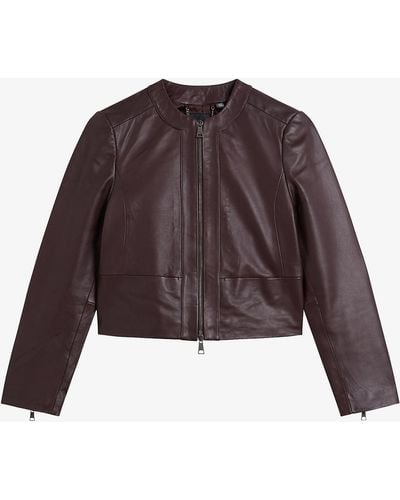 Ted Baker Clarya Zipped Slim-fit Leather Jacket - Brown