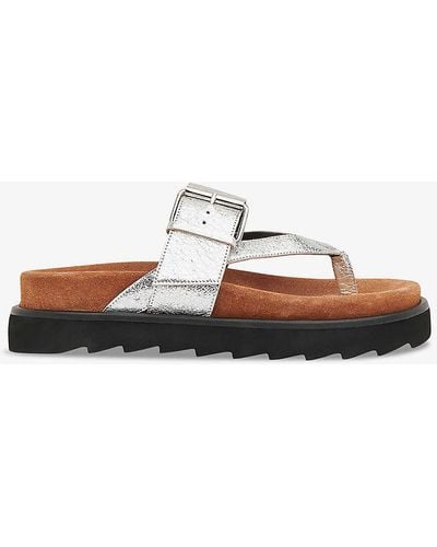 Whistles Sutton Toe-post Buckle Metallic-leather Sandals - White