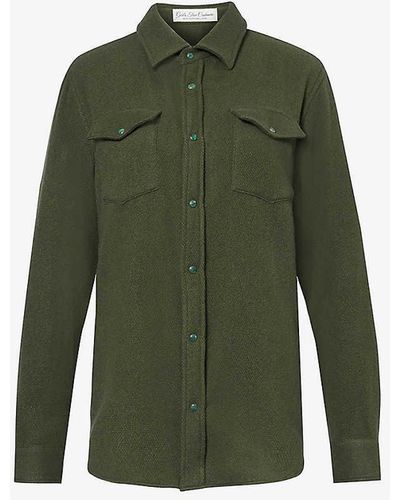 God's True Cashmere Unisex Gemstone-embellished Popper Regular-fit Cashmere Shirt - Green