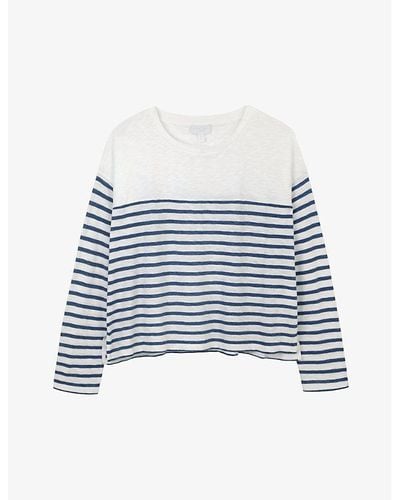 The White Company Striped Long-sleeve Organic-cotton Top - Blue