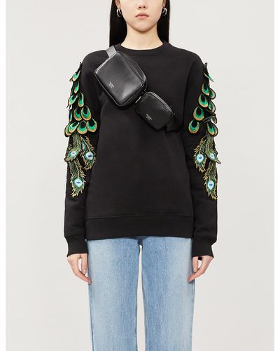RAGYARD Peacock Embroidered-feathers Cotton-blend Jumper - Black