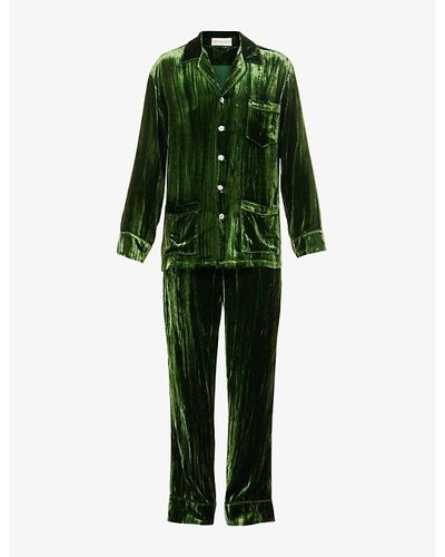 Olivia Von Halle Yves Regular-fit Rayon And Silk-blend Pajama Set X - Green