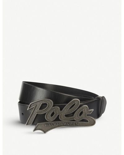 Polo Ralph Lauren Swoosh Logo-plaqué Leather Belt - Black