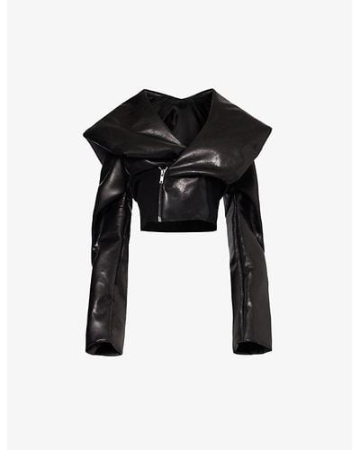 Rick Owens Flight High-neck Asymmetric Leather Jacket - Black