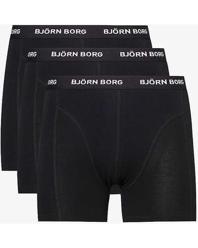 Björn Borg Branded-waistband Mid-rise Pack Of Three Stretch-cotton Boxers Xx - Black