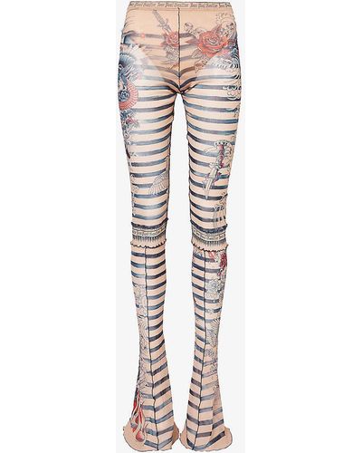 Jean Paul Gaultier Marinière Graphic-print Mid-rise Flared-leg Woven Trousers - Natural