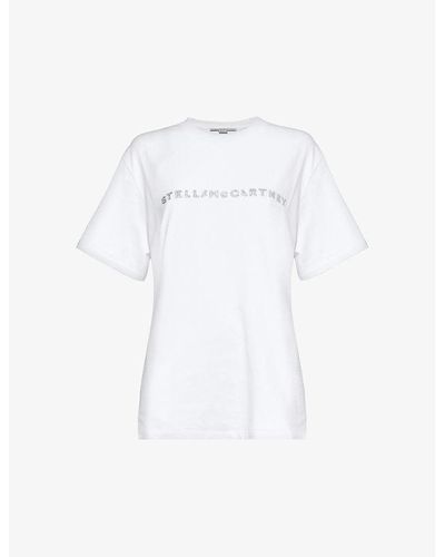 Stella McCartney Crystal-embellished Logo Cotton-jersey T-shirt - White