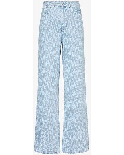KENZO Seigaiha Ayame Straight-leg Mid-rise Printed Jeans - Blue