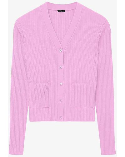 JOSEPH Patch-pocket Ribbed Merino-wool Cardigan X - Pink