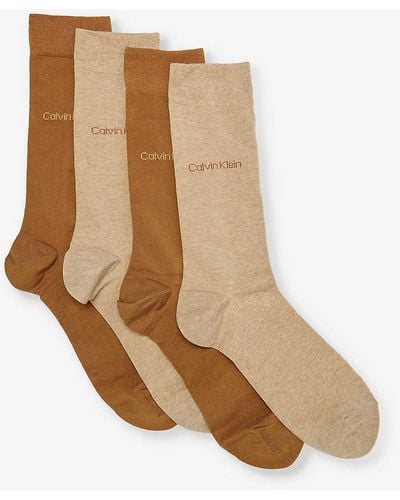 Calvin Klein Branded Crew-length Pack Of Four Cotton-blend Socks - Natural