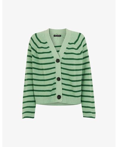 Whistles Striped Knitted Cotton Cardigan - Green