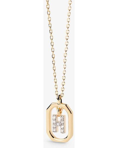 Pdpaola Letter H Mini 18ct Yellow- Plated Sterling-silver And Zirconia Pendant Necklace - Metallic