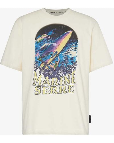 Marine Serre Graphic-print Ribbed-trim Cotton-jersey T-shirt X - Blue