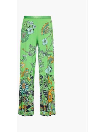 Camilla Floral-pattern Wide-leg High-rise Stretch-jersey Trousers - Green