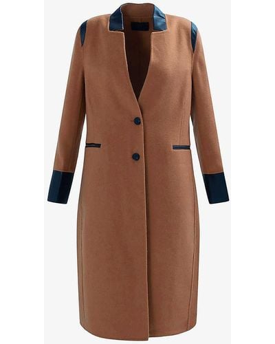 IKKS Sienna Contrast-trim Reverse-collar Wool-blend Coat - Brown