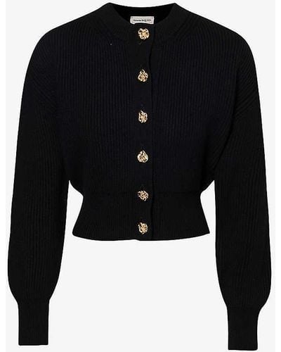 Alexander McQueen Button-embellished Cashmere And Wool-blend Knitted Cardigan - Black