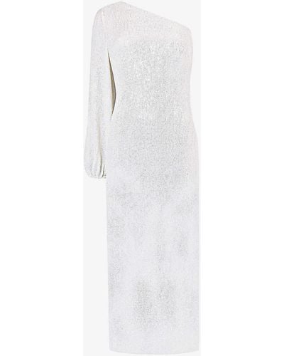 Ro&zo Selena Sequin-embellished One-shoulder Stretch-woven Midi Dress - White