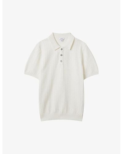 Reiss Pascoe Textured Stretch-knit Polo Shirt X - White