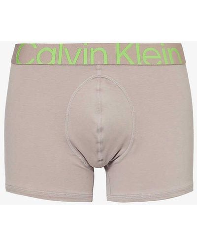 Calvin Klein Branded-waistband Mid-rise Stretch-cotton Trunks - Multicolour