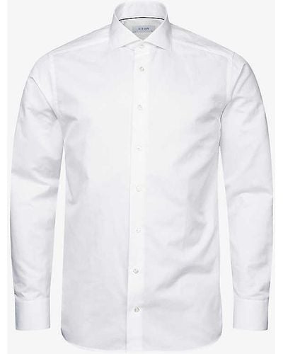 Eton Solid Regular-fit Cotton And Linen-blend Shirt - White