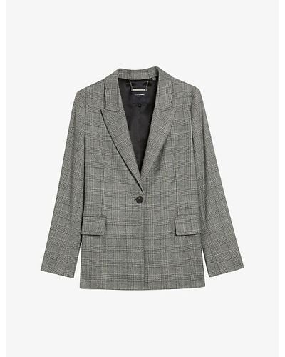 Ted Baker Jommia Check-pattern Wool-blend Blazer - Grey
