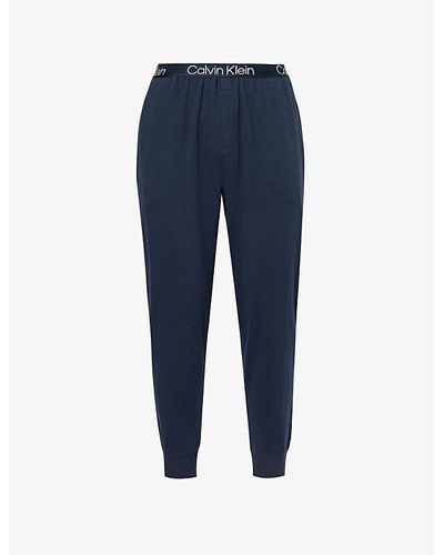 Calvin Klein Branded-waistband Tapered-leg Stretch Cotton-blend jogging Bottoms - Blue