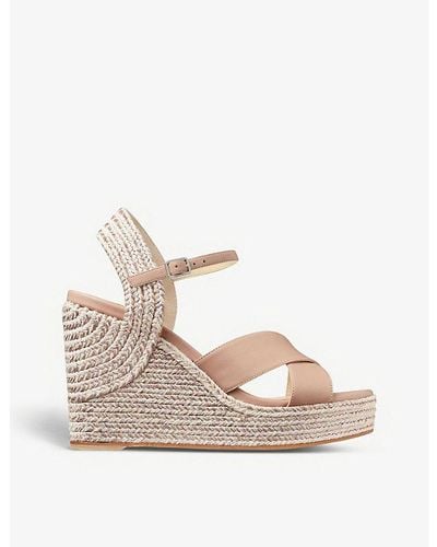 Jimmy Choo Dellena 100 Leather Wedge Sandals - Natural