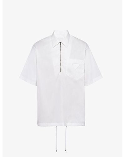 Prada Short-sleeved Collared Oversized-fit Stretch-cotton Shirt - White