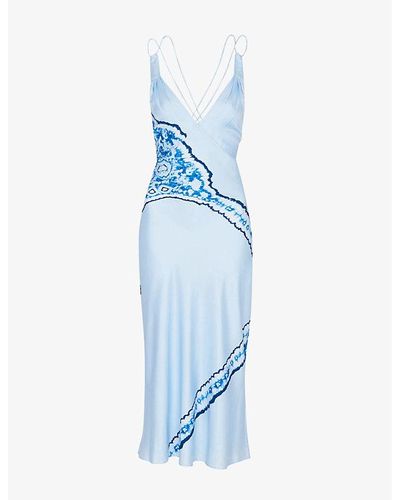 Whistles Tie-dye Bias-cut Silk Midi Dress - Blue