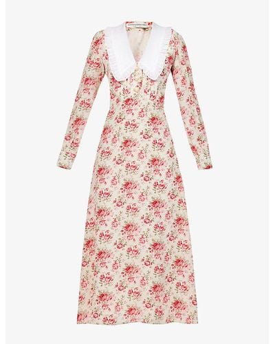 Alessandra Rich Floral-print Contrast-trim Silk Maxi Dress - Pink