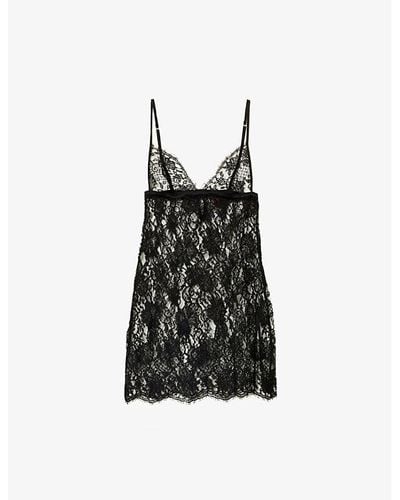 Coco De Mer Hera Floral-embroidered Stretch-lace Nightdress X - Black