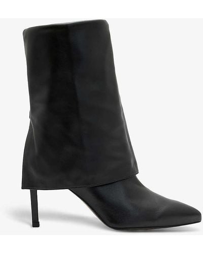AllSaints Odyssey Fold-top Heeled Leather Knee-high Boots - Black