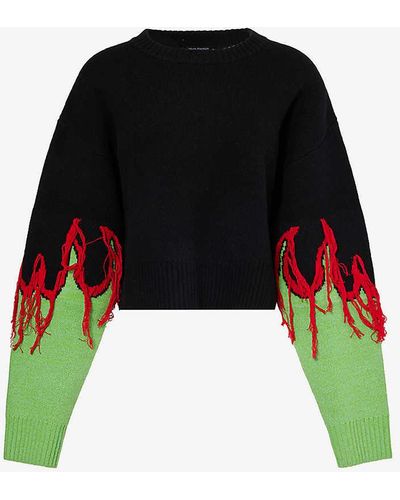 Wynn Hamlyn Flame-pattern Wool-knit Jumper - Black