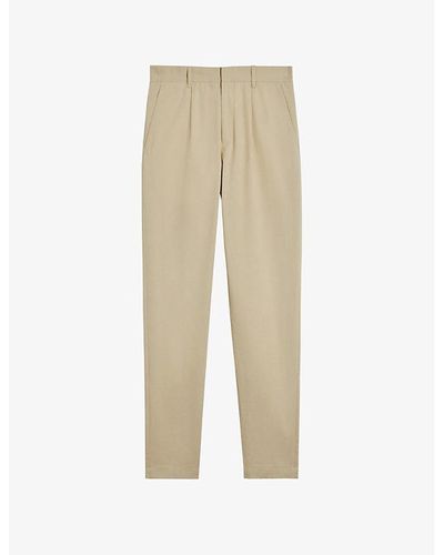 Ted Baker Vedra Tailored-fit Tapered-leg Stretch-cotton Pants - Natural