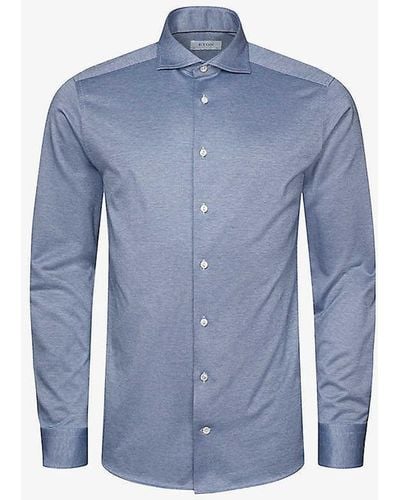 Eton Mélange-weave Slim-fit Cotton Shirt - Blue