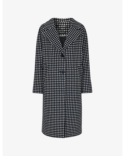 Whistles Gingham Relaxed-fit Wool-blend Coat - Blue