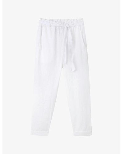 The White Company The Company Belted-waist Tapered-leg Linen Pants - White