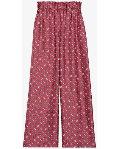 Claudie Pierlot Pantin Graphic-print Wide-leg High-rise Silk Trousers - Red
