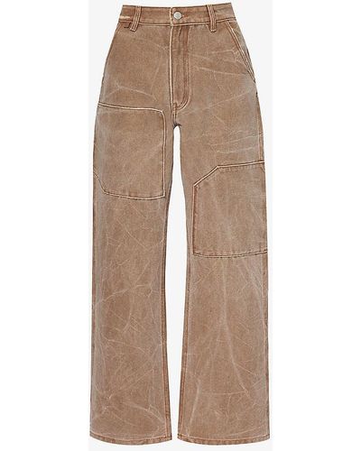 Acne Studios Palma Brand-patch Wide-leg Cotton Trousers - Natural