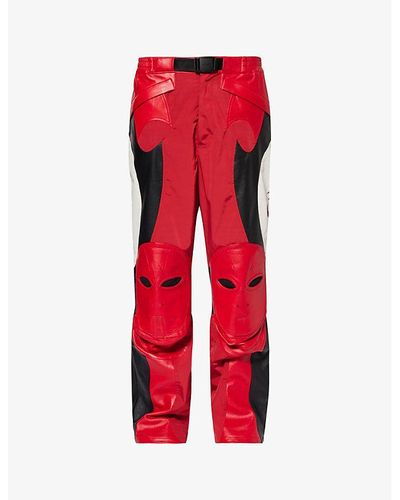 Kusikohc Rider Contrast-panel Straight-leg Leather Pants - Red