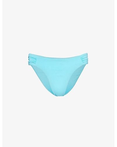 Seafolly Collective Ruched Mid-rise Stretch-recycled Nylon Bikini Bottoms - Blue