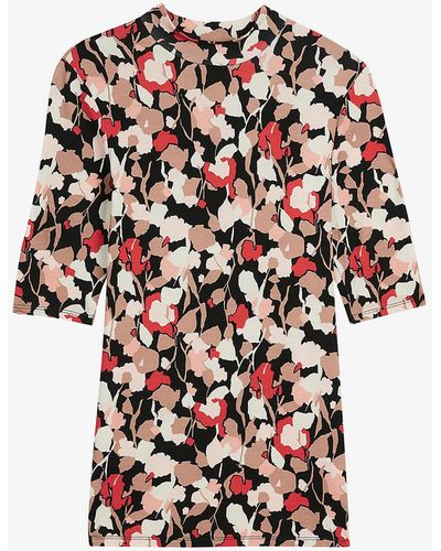 Ted Baker Rives Floral-print Stretch-woven Top - Black