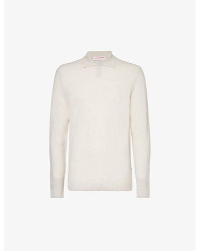 Orlebar Brown Brand-stitching Fine-knit Cashmere Polo Shirt X - White