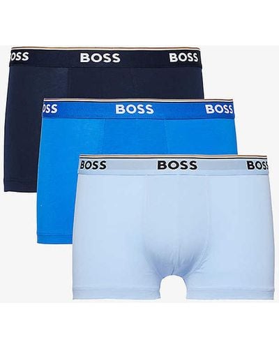 BOSS Pack Of Three Cotton-blend Jersey Trunks - Blue