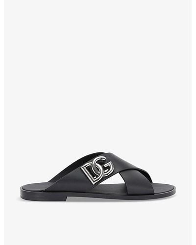 Dolce & Gabbana Logo-plaque Cross-over Leather Sandals - Black