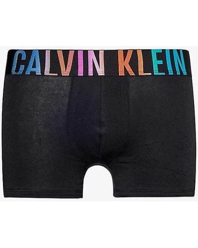 Calvin Klein Branded-waistband Mid-rise Stretch-cotton Trunks X - Blue