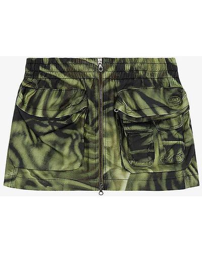 DIESEL O Mirty Camo-print Woven Mini Skirt - Green